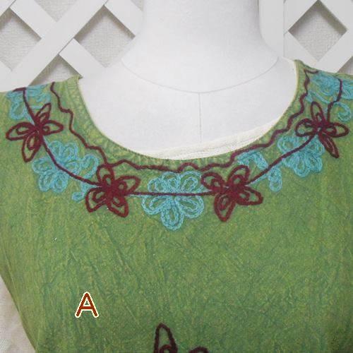 エプロンドレス グリーン系 インド綿刺繍 ワンピースのような