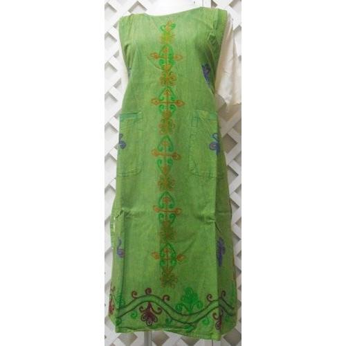 一点物　ビンテージガーゼワンピース　リメイクエプロン　金刺繍　ボンボン　緑系 7d93954e77a406586c0f56da3c7a49