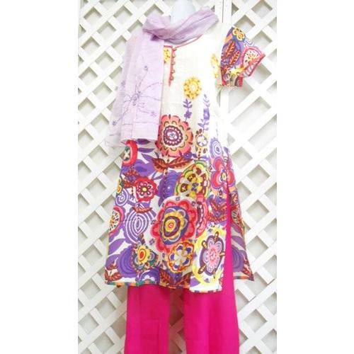 クルティ ベージュうずまき模様 インド民族衣装風ワンピース お歳暮