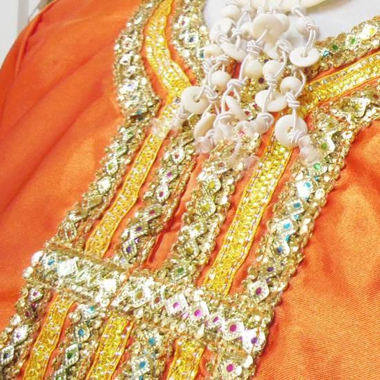 モロッコ製】赤 カフタン 金の刺繍 民族衣装 ガラベーヤ アバヤ ロング