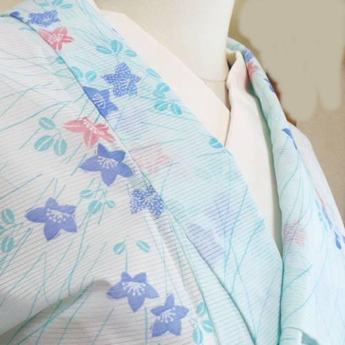 女性用着物 単小紋 水色絽織 Mサイズ 身長157cmの方向け | 