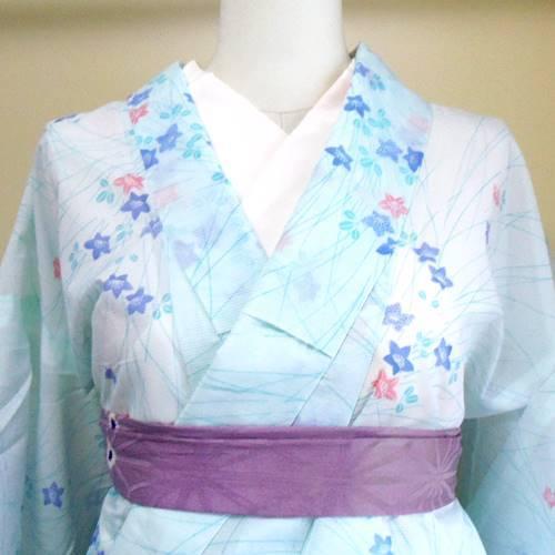 女性用着物 単小紋 水色絽織 Mサイズ 身長157cmの方向け |  | 02