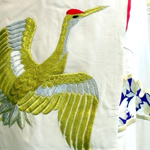 未使用品礼装用正絹刺繍.鶴模様(白)長襦袢(袖仕付け糸)やまと購入品