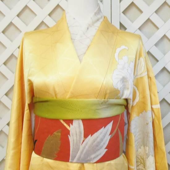 かわいい花模様 金彩 刺繍 菊 橘 桐 袷 正絹 振袖 着物 かわいい花模様 金彩 刺繍 菊 橘 桐 袷 正絹 振袖 着物