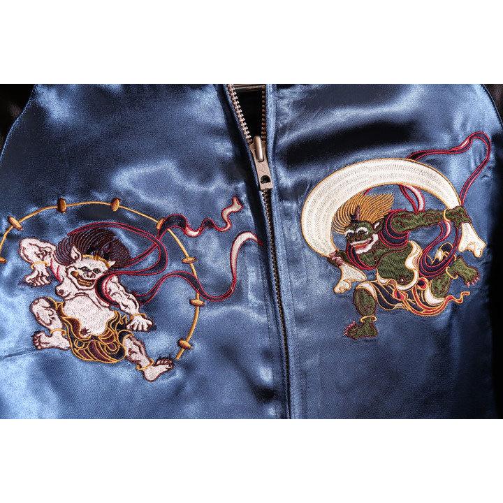 ジャパネスク 風神雷神 刺繍 和柄 スカジャン 3rsj-003 ブルー ジャパネスク 風神雷神 刺繍 和柄 スカジャン 3rsj-003 ブルー