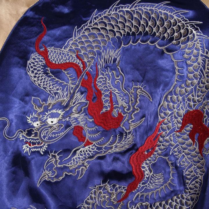 Japanesque ジャパネスク 炎龍 刺繍 和柄 スカジャン ネイビー 3RSJ