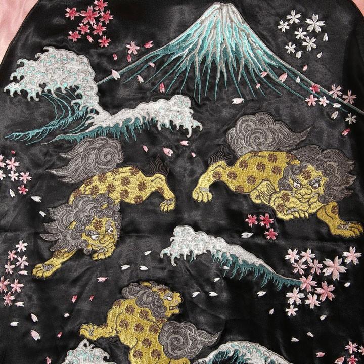 ジャパネスク 波に獅子 和柄 刺繍 スカジャン 3RSJ-046 スーベニア