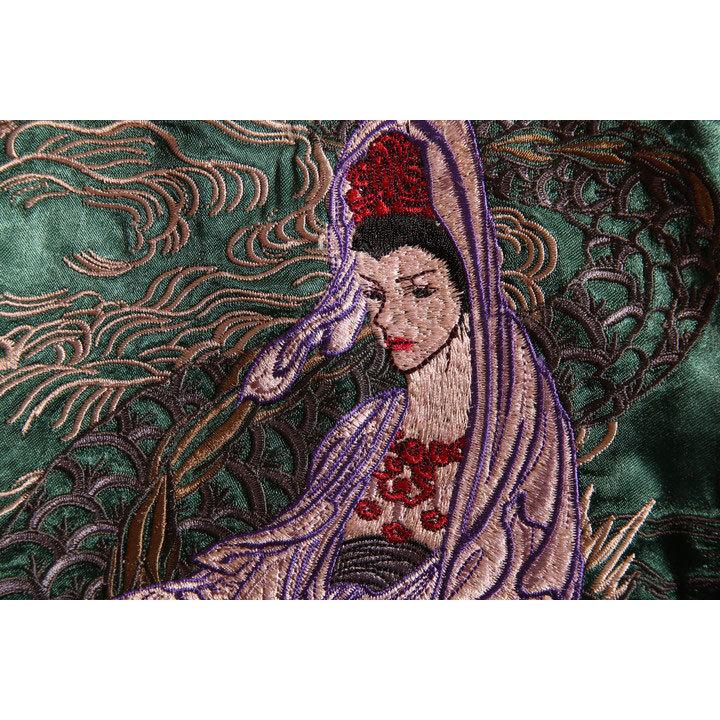 24h限定pMAX13.5倍!6/4pm25:59迄 satori さとり 龍頭観音 和柄 刺繍 スカジャン グリーン GSJR-013ジャケットの画像