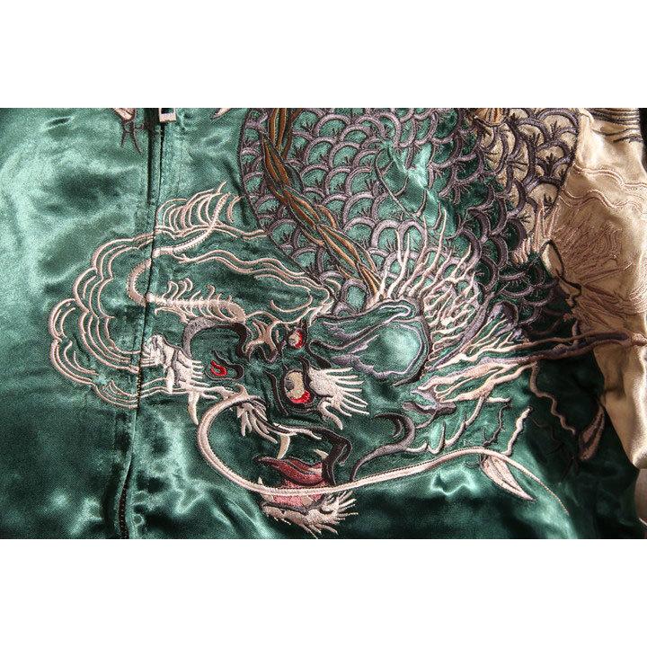 24h限定pMAX13.5倍!6/4pm25:59迄 satori さとり 龍頭観音 和柄 刺繍 スカジャン グリーン GSJR-013ジャケットの画像