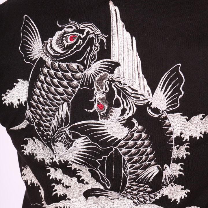 SATORI さとり 波滝鯉 刺繍 和柄 半袖 Tシャツ GST-652 わがら サトリ