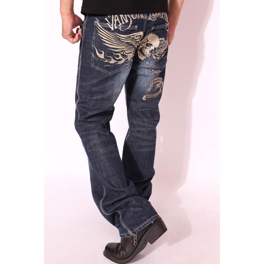 VANSON（バンソン） スカル ウィング 刺繍 USED加工 デニム SP-B-14