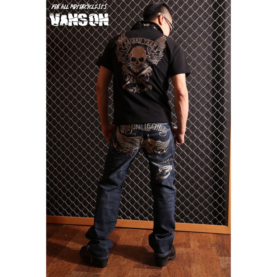 VANSON スカル ウィング 刺繍 パンツ ブラックデニム VANSON（バンソン） 72h限定pMAX17倍!5/11pm23:59迄 スカル 刺繍 USED