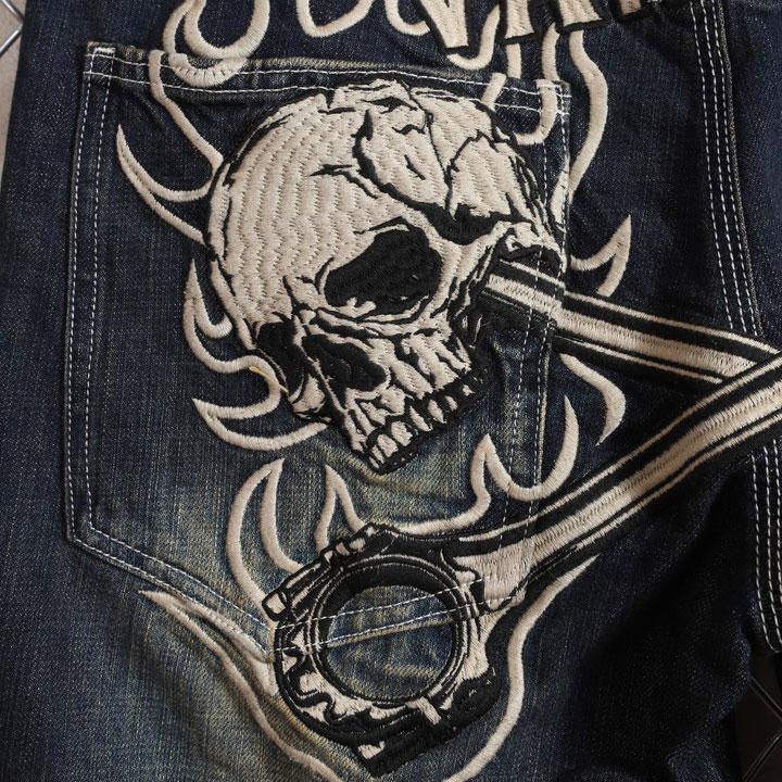 VANSON（バンソン） ピストン×スカル 刺繍 デニムパンツ SP-B-32 ワン