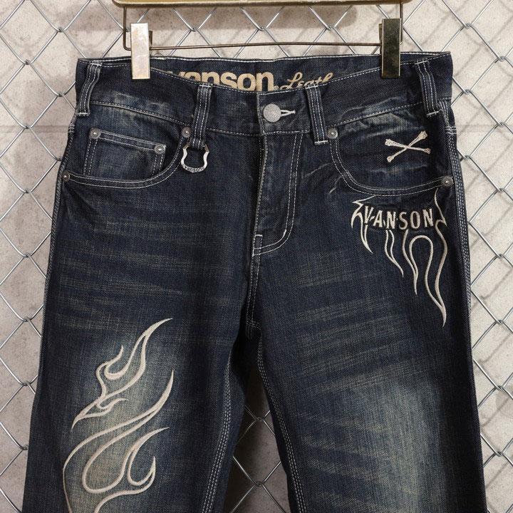 VANSON（バンソン） ピストン×スカル 刺繍 デニムパンツ SP-B-32 ワン
