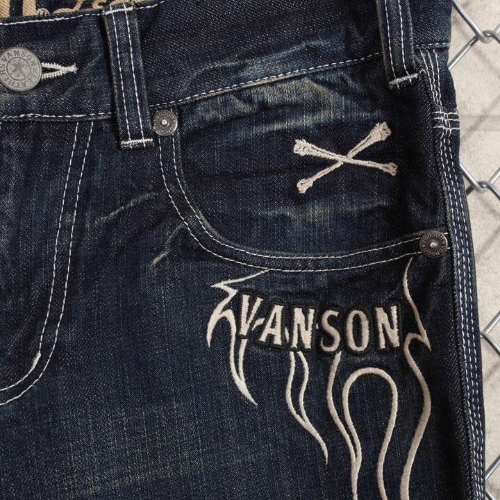 VANSON（バンソン） ピストン×スカル 刺繍 デニムパンツ SP-B-32 ワン