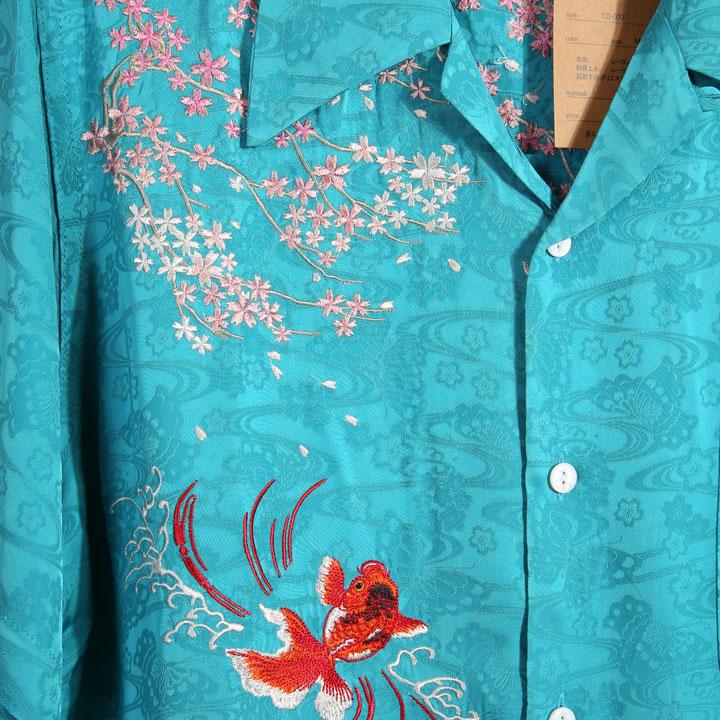 年末年始も毎日出荷】花旅楽団SCRIPT 桜金魚 刺繍 和柄 レーヨン半袖