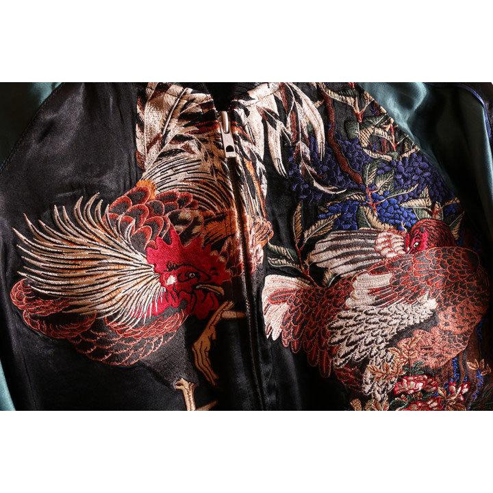 24h限定pMAX13.5倍!6/4pm25:59迄 花旅楽団SCRIPT 鶏と紫陽花 刺繍 和柄スカジャン SSJ-018 スクリプト【JISHA】の画像