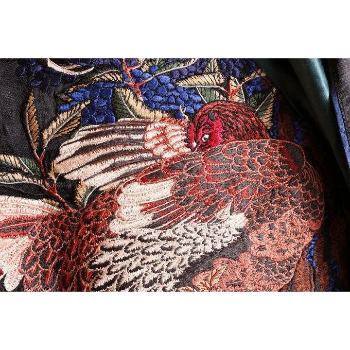 24h限定pMAX13.5倍!6/4pm25:59迄 花旅楽団SCRIPT 鶏と紫陽花 刺繍 和柄スカジャン SSJ-018 スクリプト【JISHA】の画像