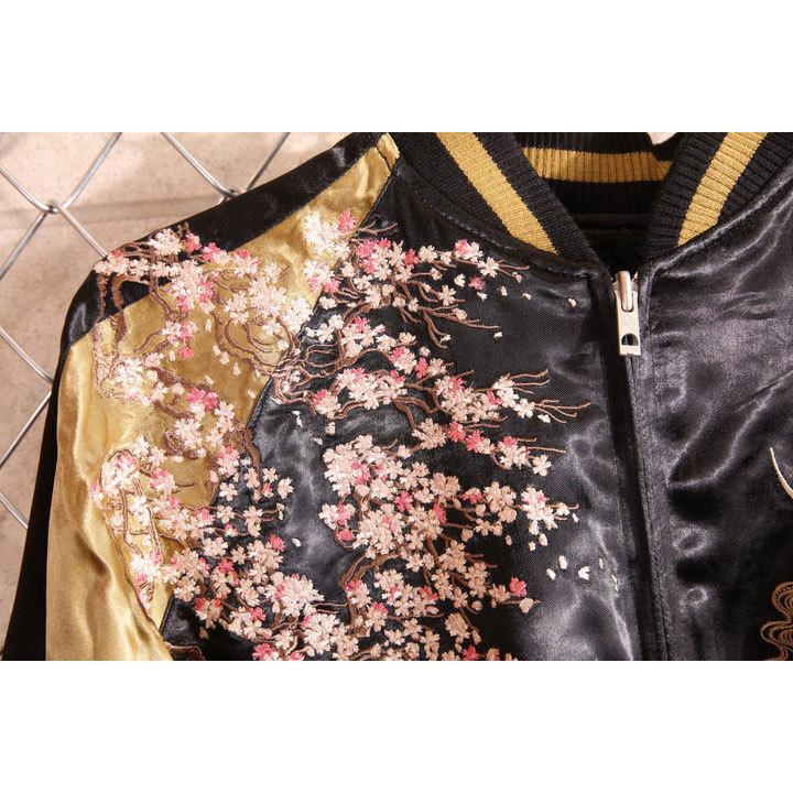 24h限定pMAX13.5倍!6/4pm25:59迄 花旅楽団SCRIPT 桜と孫悟空 刺繍 和柄スカジャン ブラック SSJ-022 スクリプト【JISHA】の画像