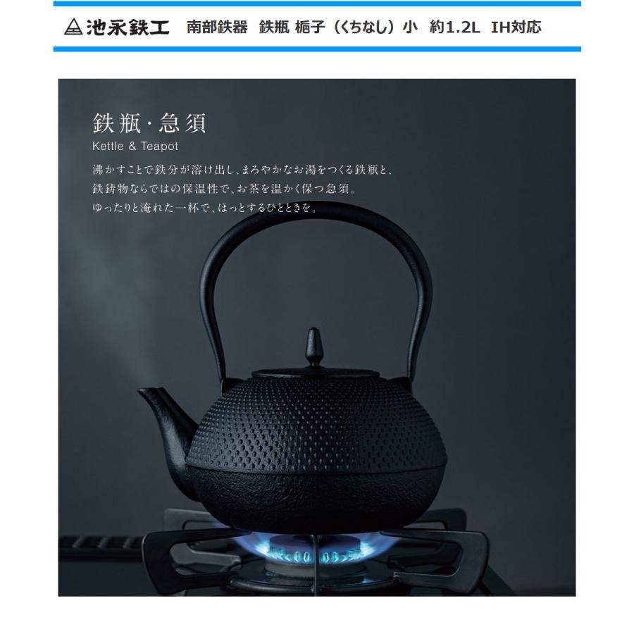 池永鉄工 南部池永 鉄瓶 梔子（くちなし）小 南部鉄器 IH・ガス火対応