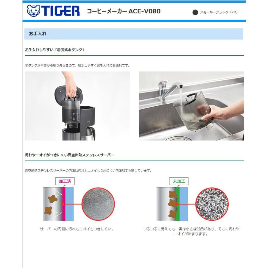 タイガー魔法瓶 コーヒーメーカー ACE-V080-KM 真空断熱ステンレス