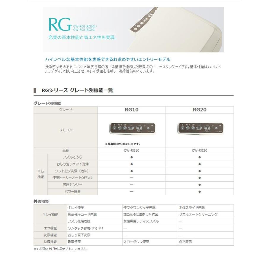 LIXIL　INAX　シャワートイレ　温水洗浄便座　RGシリーズ　脱臭機能なし　リクシル　着座センサーなし　CW-RG10-BN8　オフホワイト　貯湯式