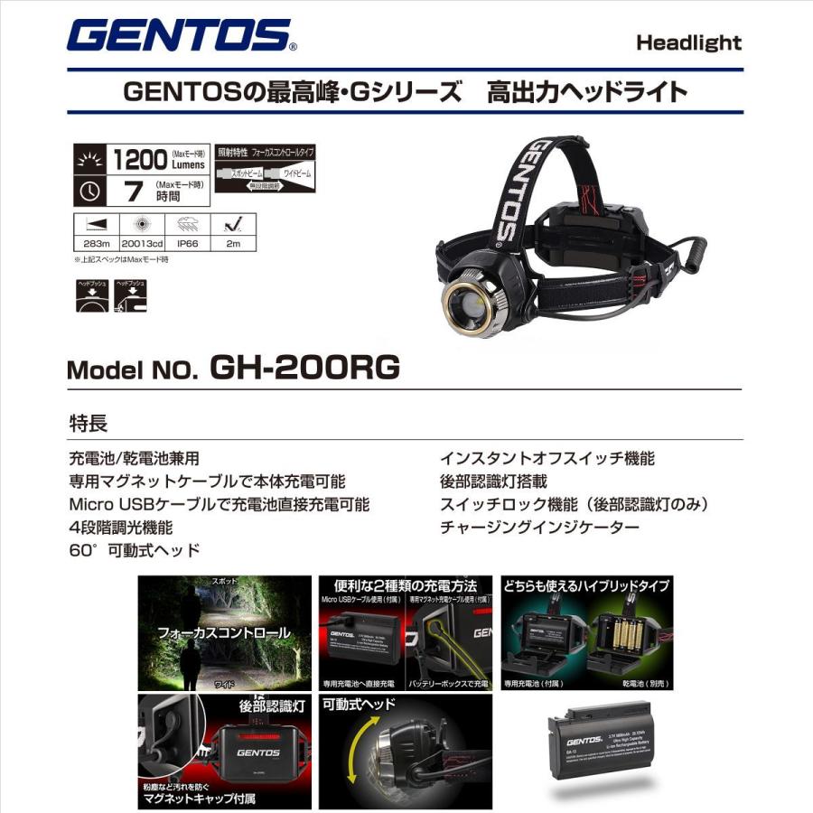 ジェントス LEDヘッドライト GH-200RG ヘッドライト Gシリーズ USB充電