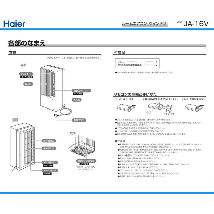 ハイアール 窓用エアコン JA-16V-W 冷房専用ウインドエアコン 4.5〜6畳