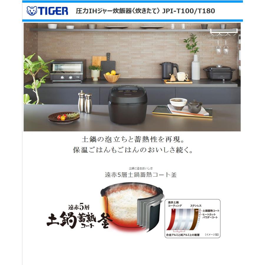 タイガー 圧力IHジャー炊飯器 JPI-T100-TC 5.5合炊き 遠赤5層土鍋蓄熱