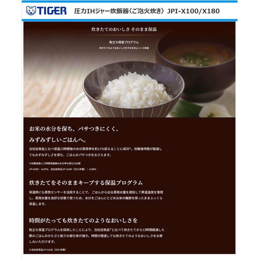 タイガー 圧力IHジャー炊飯器 ご泡火炊き JPI-X180-KX 1升炊き 遠赤9層土鍋かまどコート釜 フォグブラック TIGER｜anchor｜04