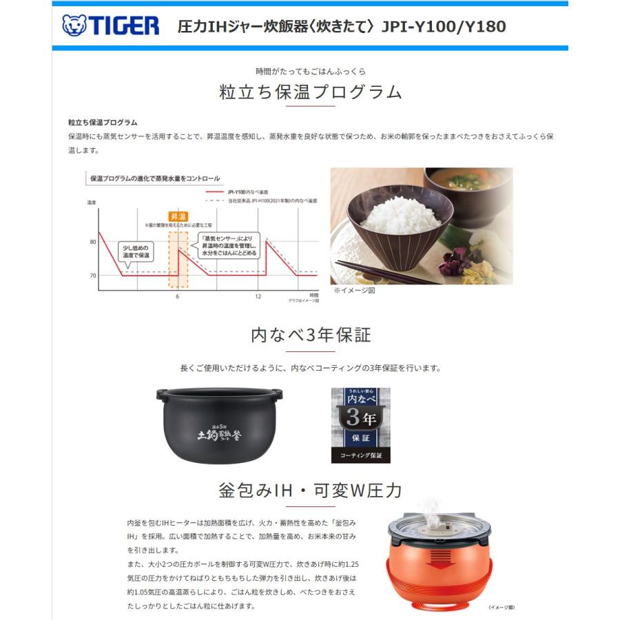 炊きたて タイガー 圧力IHジャー炊飯器 JPI-Y100-KY 5.5合炊き 遠赤5層