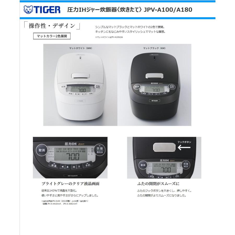 名作 タイガー 5.5合炊き 炊飯器 圧力IHジャー 炊きたて JPV-A100-KM