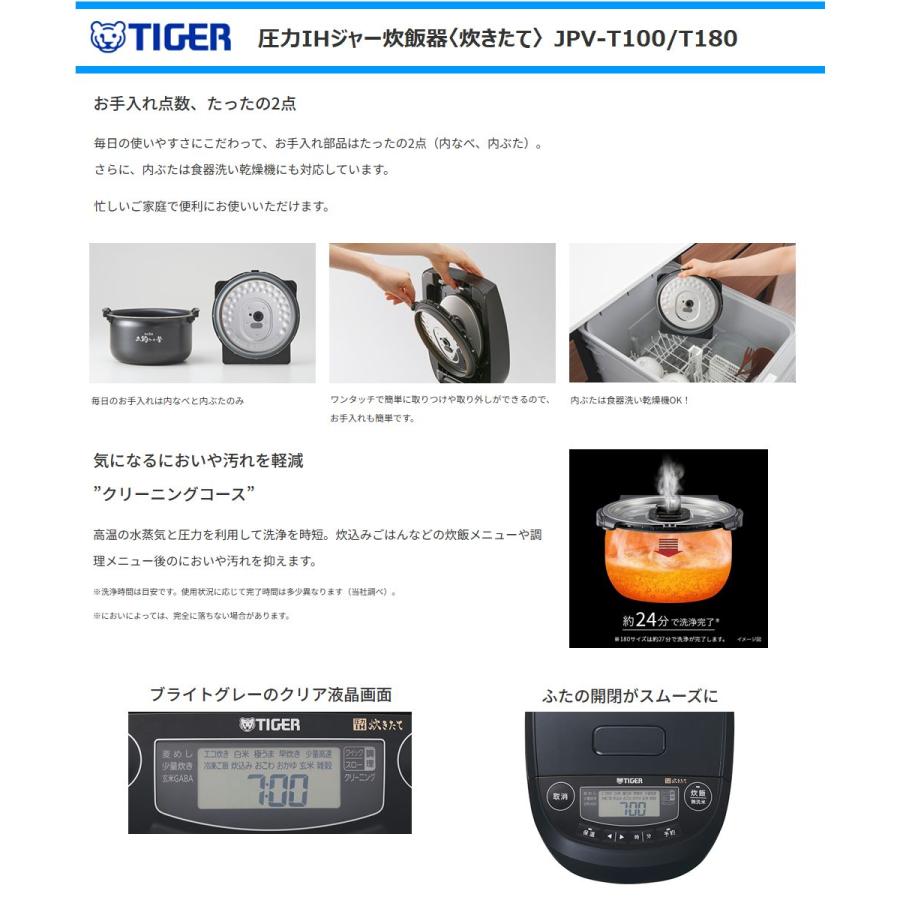 炊きたて タイガー 圧力IHジャー炊飯器 JPV-T180-KV 1升炊き 遠赤5層 