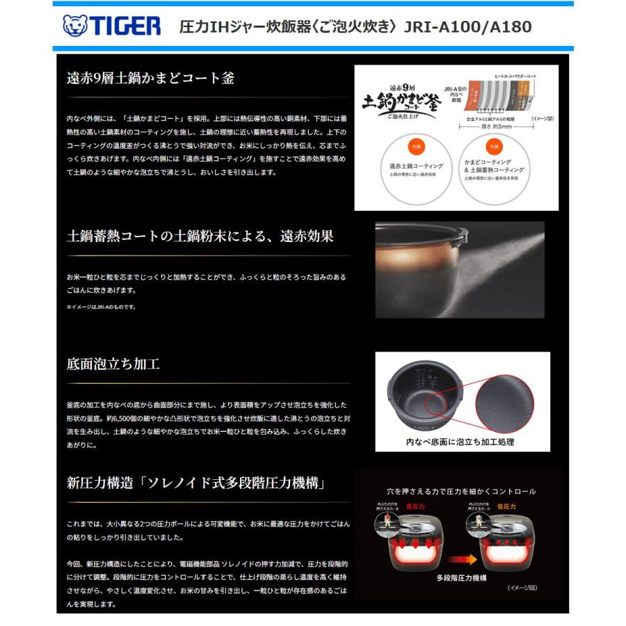 ご泡火炊き タイガー 圧力IHジャー炊飯器 JRI-A100-WM 5.5合炊き ご泡火炊き タイガー 圧力IHジャー炊飯器 JRI-A100-WM 5.5合炊き