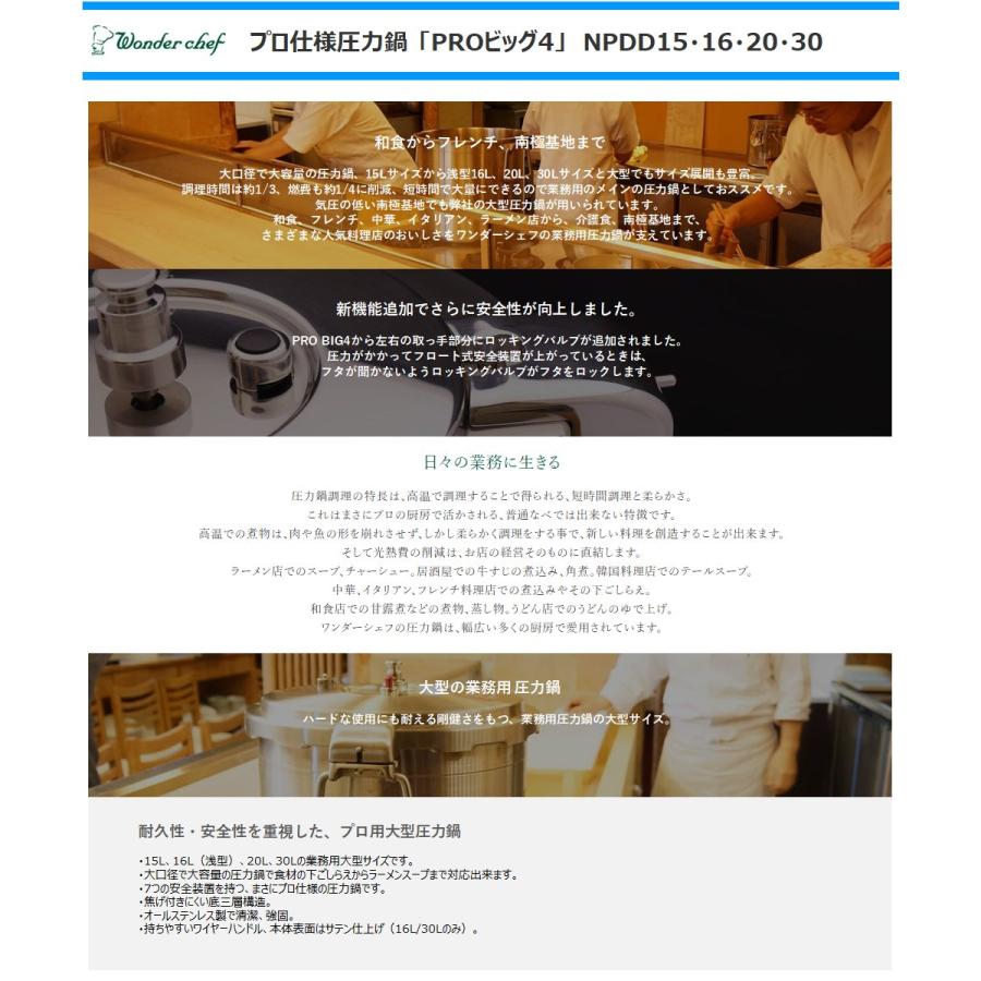 ワンダーシェフ 業務用圧力鍋 プロ仕様 20.0L NPDD20 PRO BIG4 Wonder