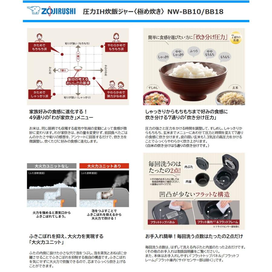 極め炊き 象印 圧力IH炊飯ジャー NW-BB10-BZ 5.5合炊き 豪熱大火力