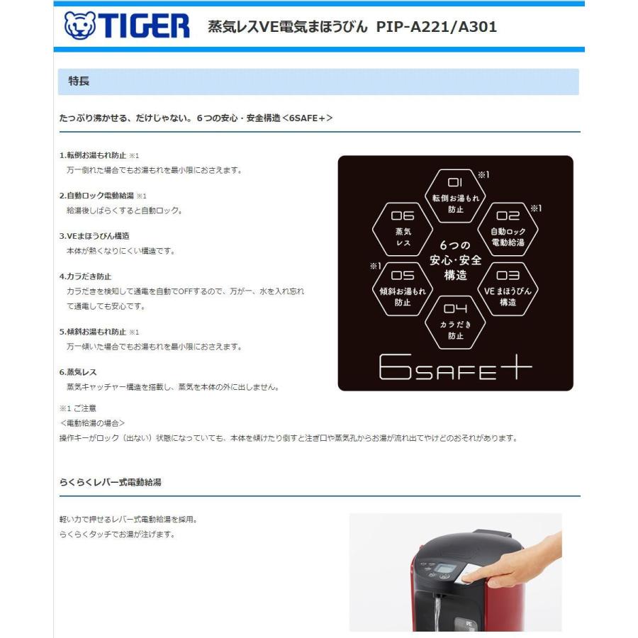 とく子さん タイガー魔法瓶 電気ポット PIP-A301-R 蒸気レスVE電気ま