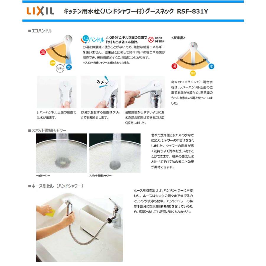 LIXIL（リクシル） LIXIL INAX キッチン水栓 RSF-831Y ハンドシャワー