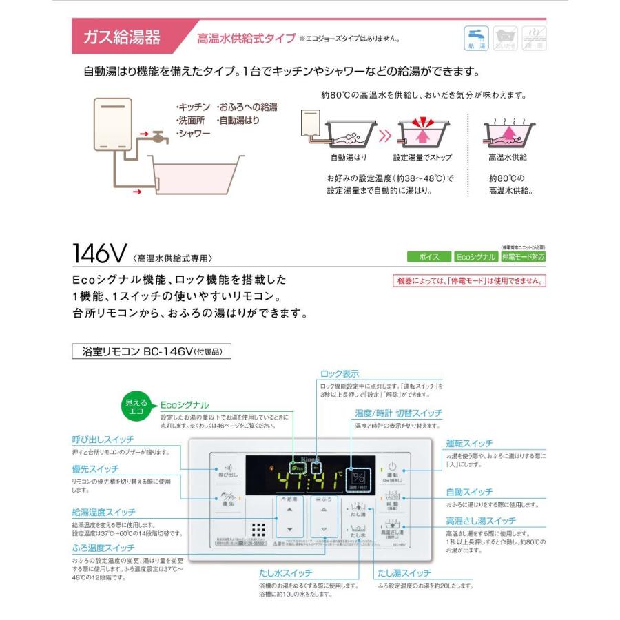 リンナイ 高温水供給式ガス給湯器 RUJ-A1610T-13A ガス給湯器16号 PS扉