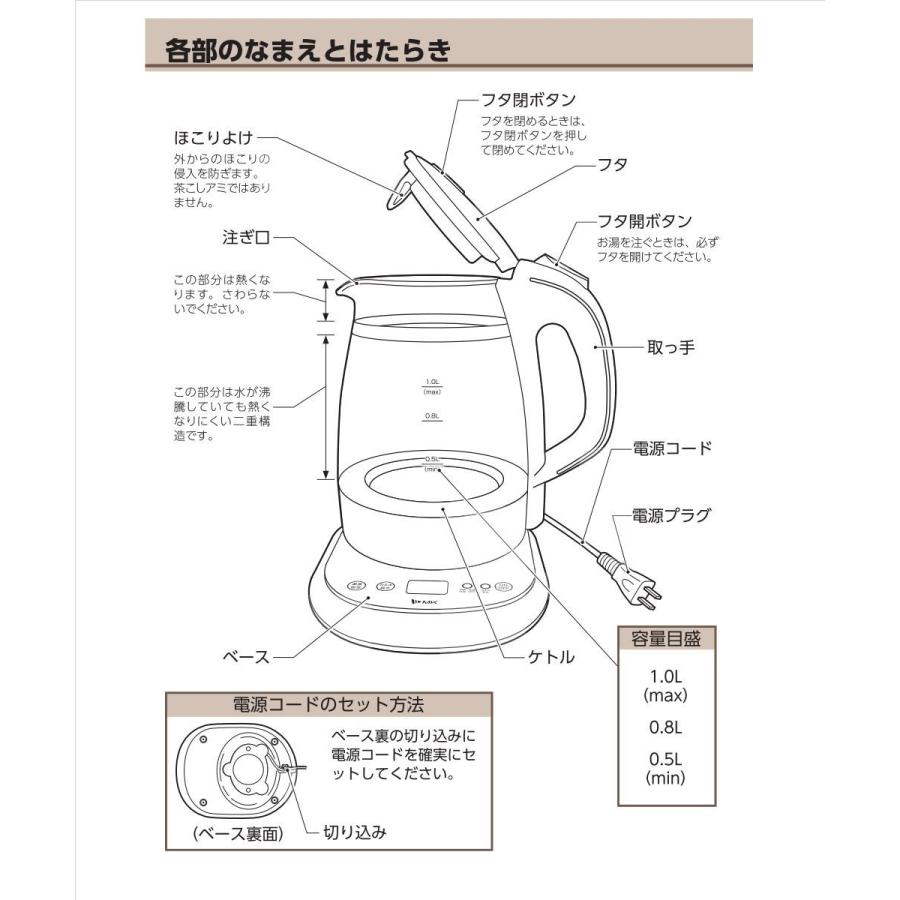エムケー精工 電気ケトル TK-G10K 1.0L 9段階温度コントロール カルキ