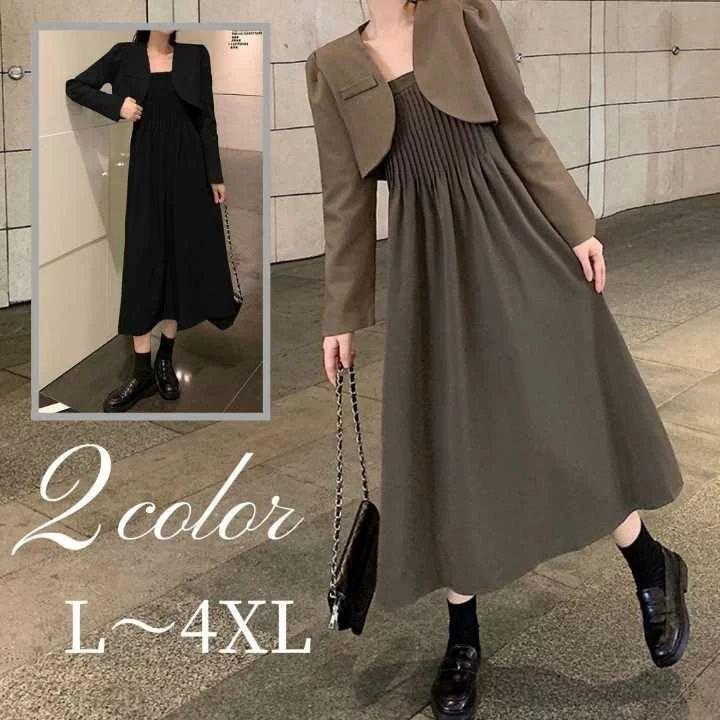 ボレロ付き シャーリング ワンピース レディース ショートジャケット