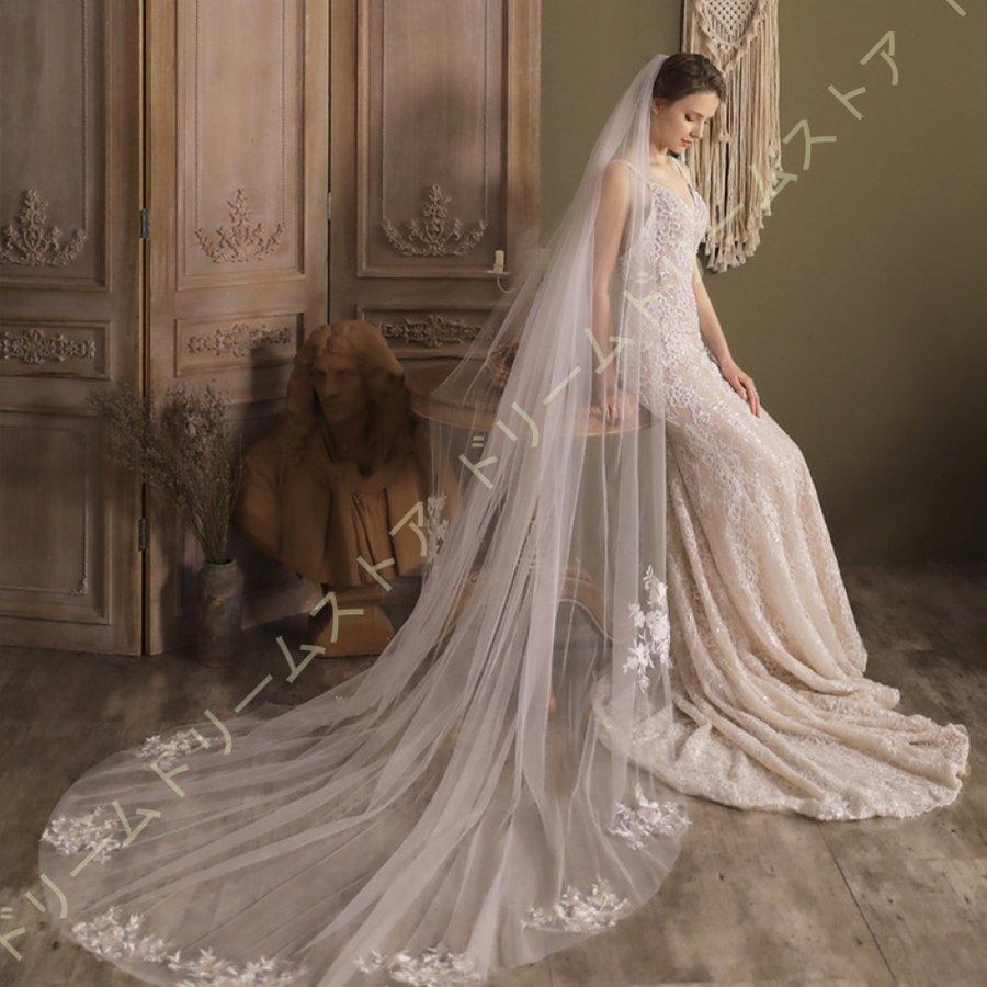 与え ｘウェディングベール ロング ベール手作り ベール コーム付き