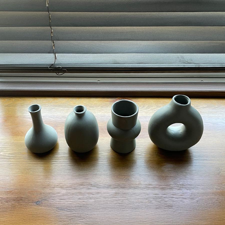 訳あり】アウトレット 4点セット 花瓶 フラワーベース 陶器 グレー