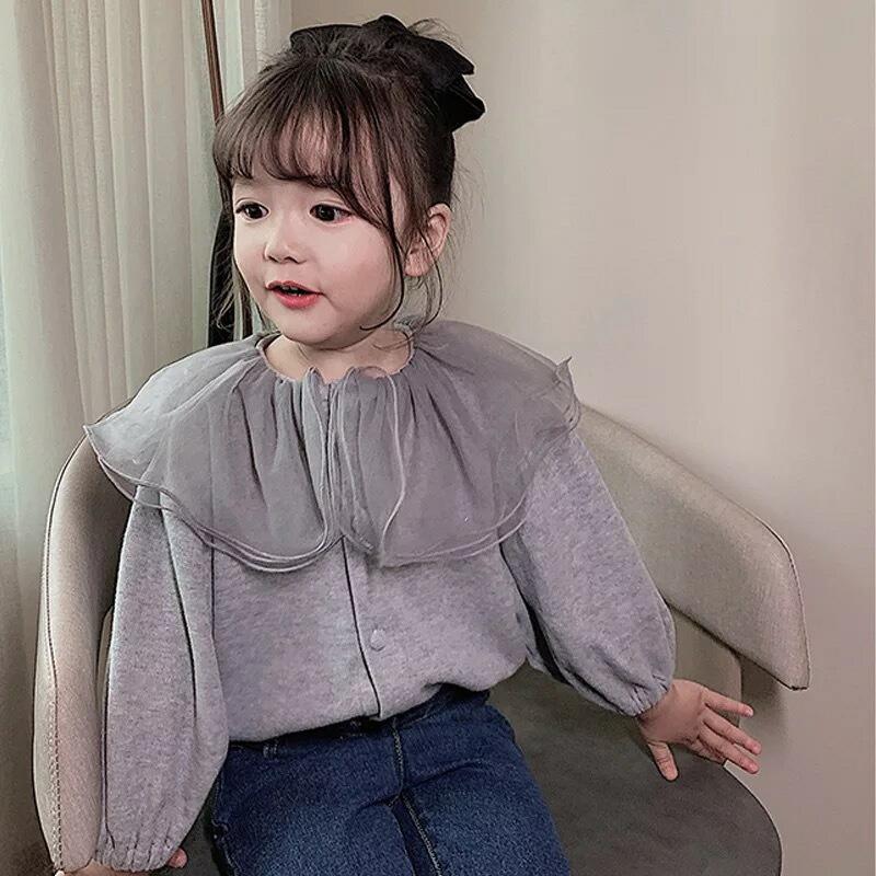 3カラー キッズ チュール襟付き カーディガン 韓国子供服 90cm〜130cm 