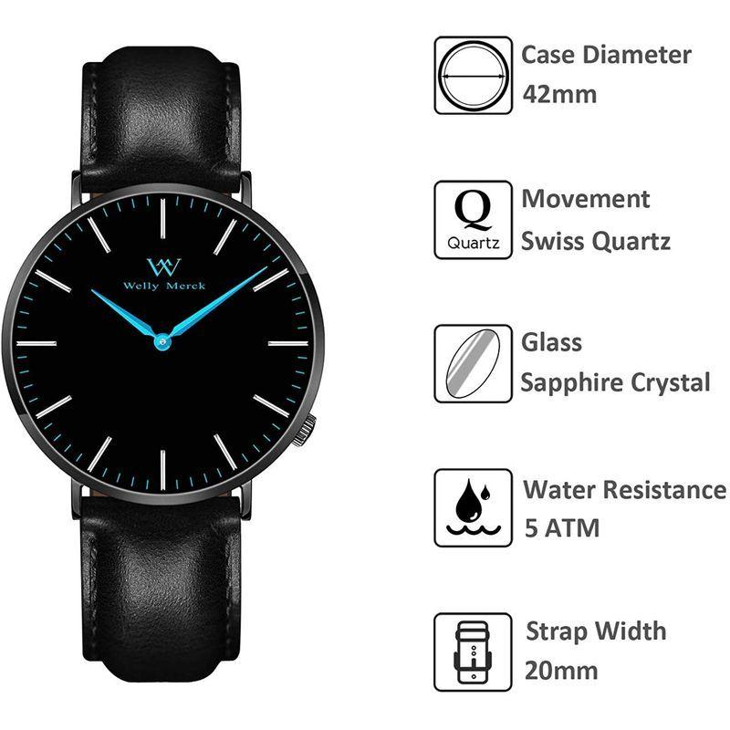 腕時計 メンズ 防水 スイス クォーツ ブラックWelly Merck メンズ 防水 スイス クォーツ ブラックWelly Merck