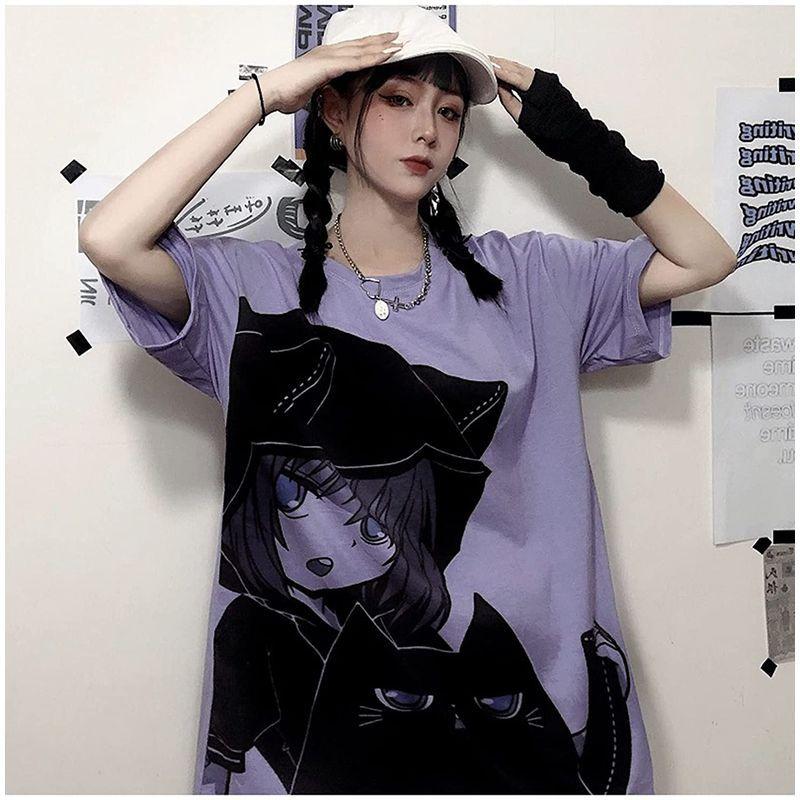 アニメ プリント ｔシャツ 半袖 原宿系 トップス 夏服 病みかわいい 服 ビッグシルエット チュニック 地雷系 服 大きいサイズ And Peace 通販 Yahoo ショッピング