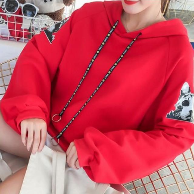 レディース パーカー トレーナー トップス オルチャン 韓国ファッション トレンド かわいい お洒落 プルオーバー 赤 レッド ab024 And Sherry 通販 Yahoo ショッピング