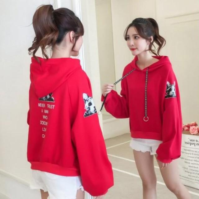 レディース パーカー トレーナー トップス オルチャン 韓国ファッション トレンド かわいい お洒落 プルオーバー 赤 レッド Lサイズ ab027 And Sherry 通販 Yahoo ショッピング