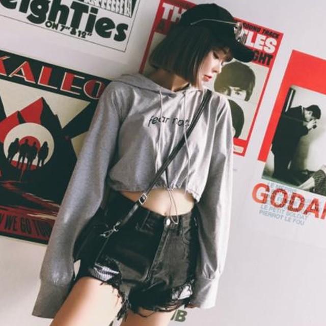 へそ出し パーカー レディース ショート丈 韓国ファッション オルチャン トップス 長袖 トレンド 赤 レッド かわいい 春 夏 秋 Rtab301 And Sherry 通販 Yahoo ショッピング