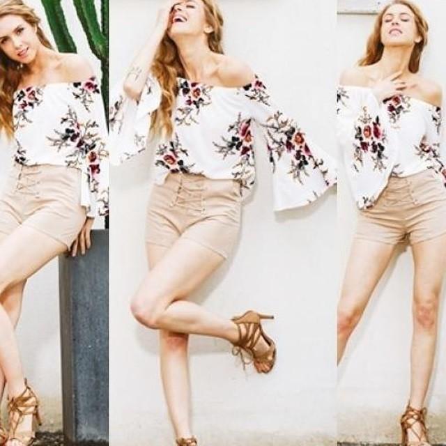 オフショルダー カットソー ブラウス 花柄 とろみ フレア袖 レディース トップス オフショル 春 夏 秋 トレンド 海外セレブ Twab344 And Sherry 通販 Yahoo ショッピング